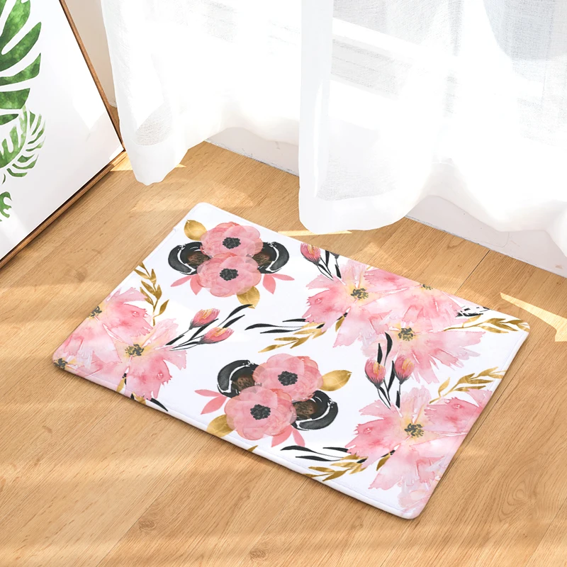 Tropical Flower Print Living Room Entrance Doormat Plam Leaf Kitchen Absorbent Carpet Home Decor Bathroom Rectangle Rugs | Дом и сад