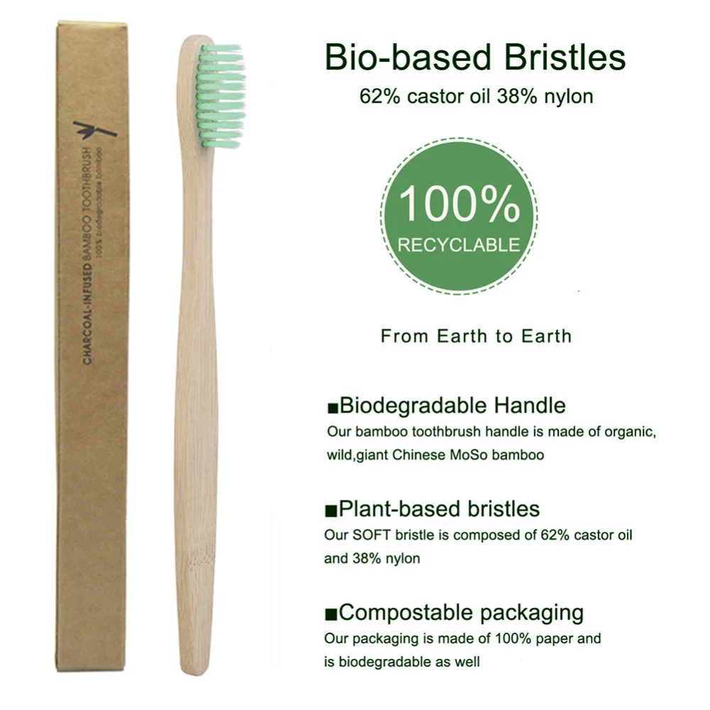 

50pcs Children Bamboo ToothBrush Biodegradable Soft BPA-Free Eco Friendly Oral Care Organic Teeth Brush travel toothbrush case