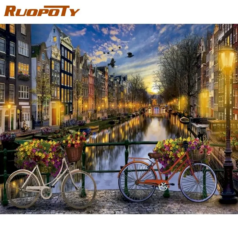 

diy oil canvas adult painting by numbers kits Amsterdam love picture drawing by numbers oil painting no frame 40X50CM wall art