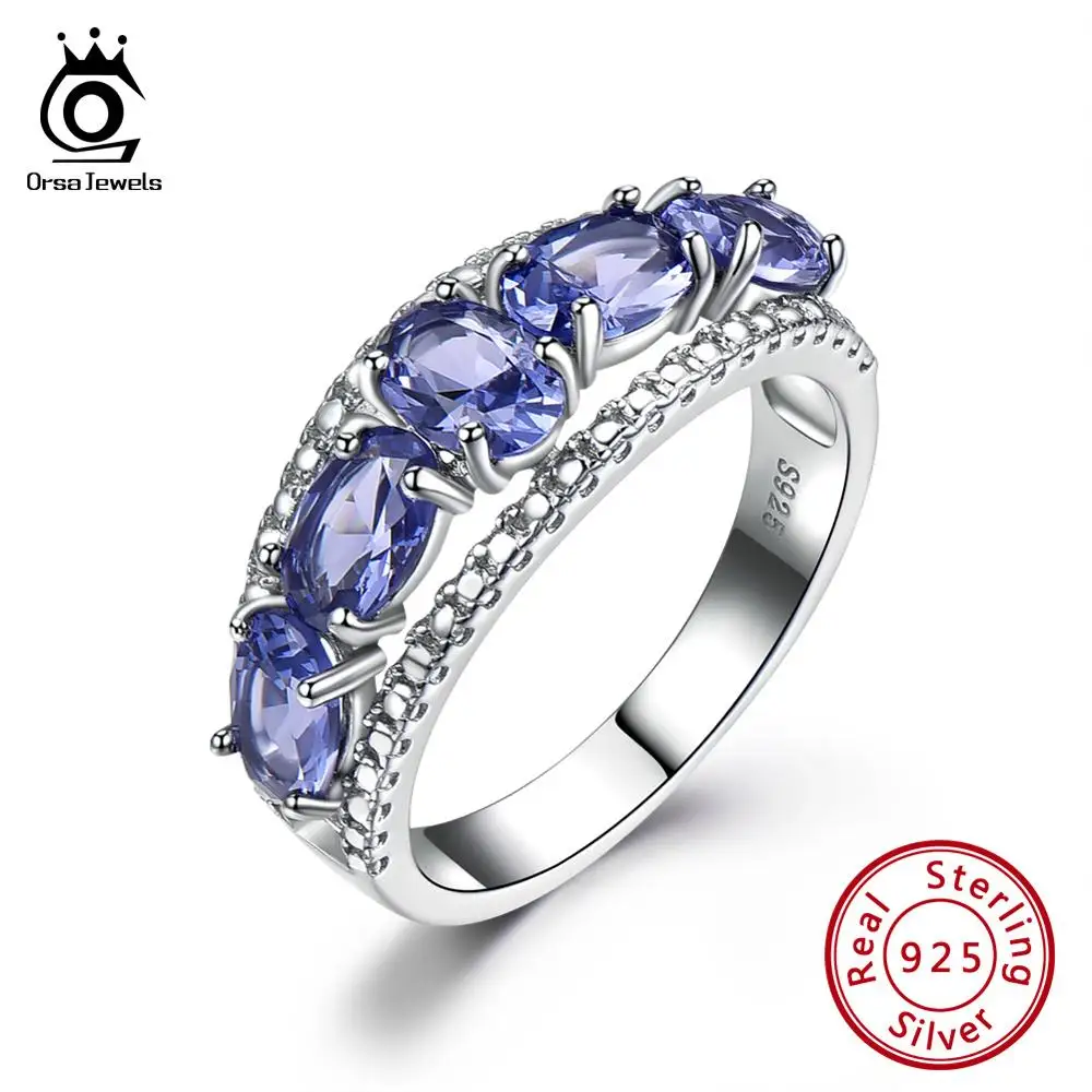 ORSA JEWELS модное женское свадебное кольцо из чистого 925 пробы серебра овальной огранки с натуральным фиолетовым танзанитом, хорошее ювелирное изделие VSR18