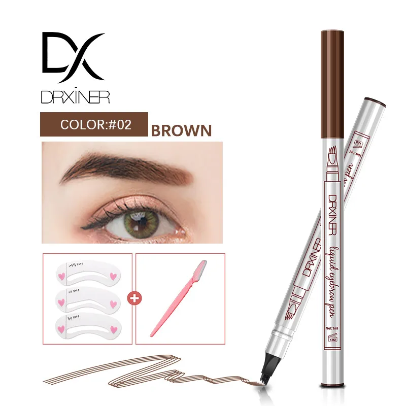 Brown Drxiner, 4 головки, маркер для бровей, карандаш, водонепроницаемый, микроблейдинг, для бровей, тонкая татуировка, ручка, тени для бровей, макияж, карандаш для бровей - Цвет: Brown