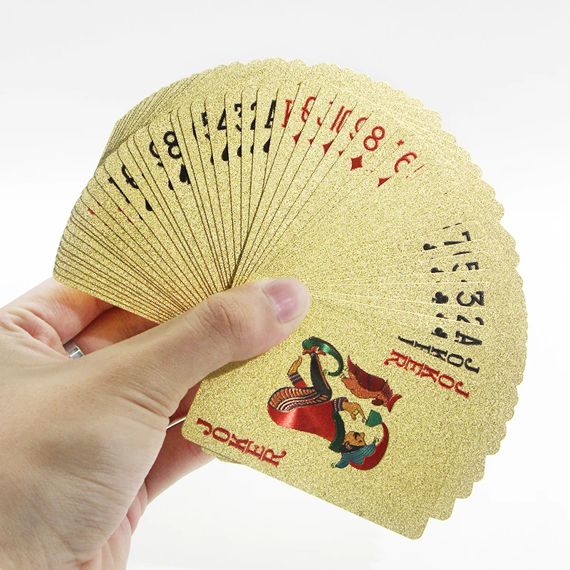 

2022 New Design Top Quality Gol Foil Poker Wear-resistant Smooth Hold'em Texas Baccarat Waterproof Magic Tricks Birthday Gift