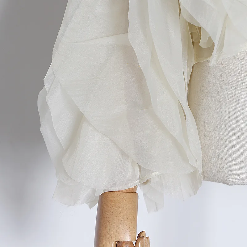 

2021 HIGH STREET New Designer Women's O-Neck Ruffles long sleeve Chiffon Mesh shirt top