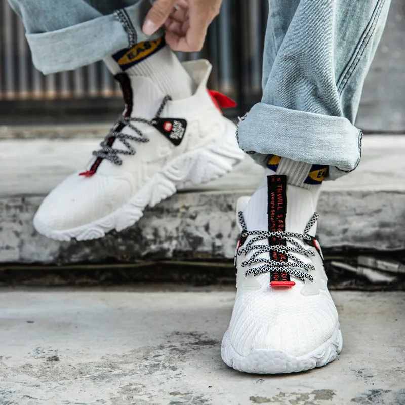 

Autumn Beige Knit Mesh Platform Running Shoes Men Stylish Socks Sneakers For Men Comfort Chunky Trainers Men zapatillas hombre
