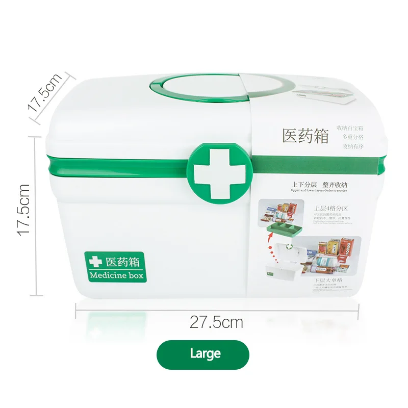 Green Large Семейный медицинский набор, Коробка Для Хранения медицинской первой помощи, пластиковая медицинская коробка с ручкой, портативный чехол для хранения лекарств - Цвет: Green Large