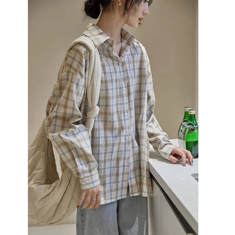 

Женская рубашка с длинным рукавом, в клетку