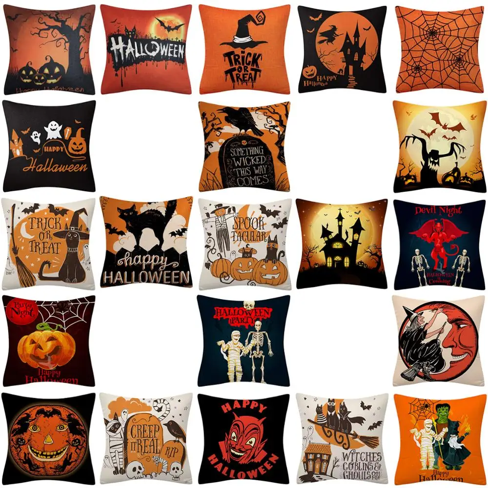 Наволочка для подушки на Хэллоуин чехол ужаса желтый с изображением тыквы