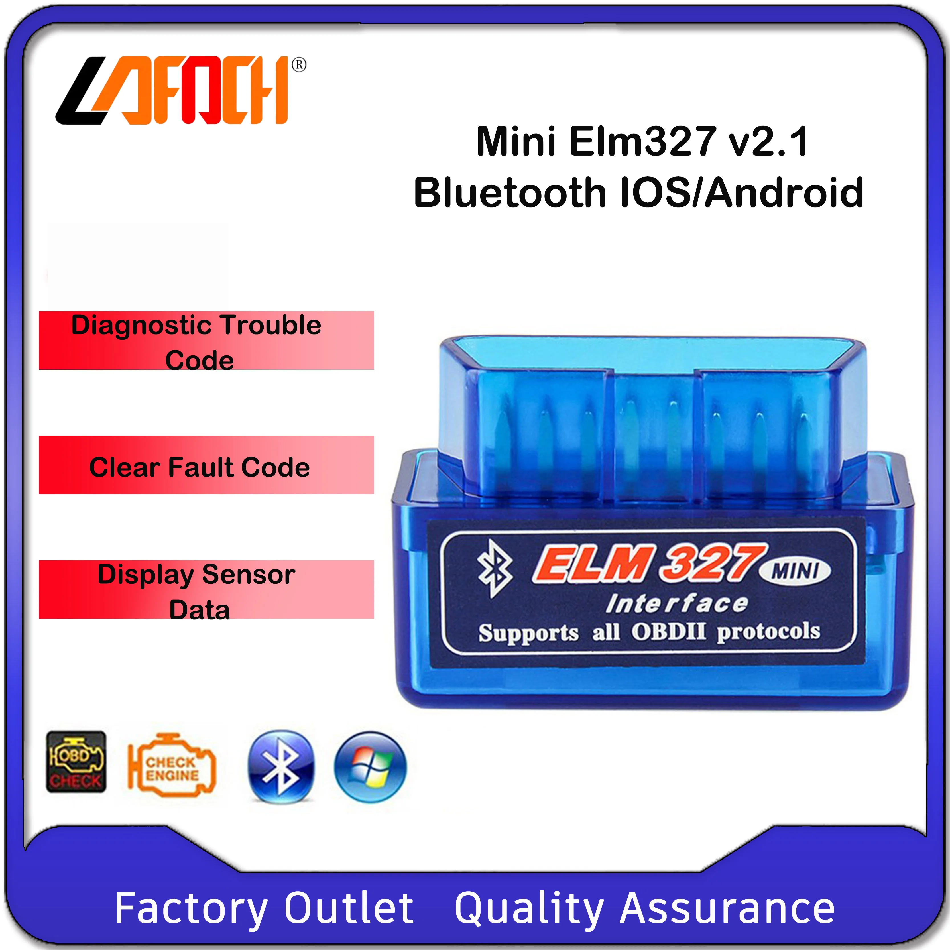 

LAFOCH Mini OBD2 Scanner Elm327 Car Diagnostic-Tool Scanner Bluetooth-compatible V2.1 Diagnostic Repair Tool For Android & IOS