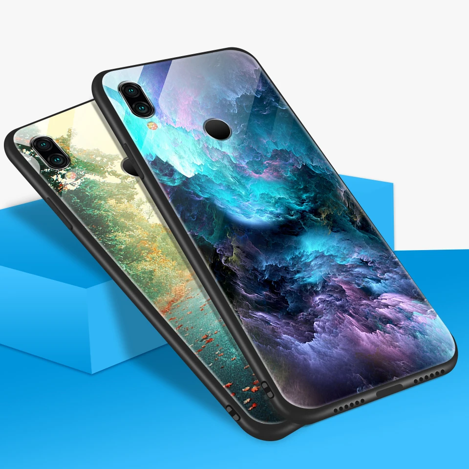 Для Xiaomi Redmi Note 6 звездный узор закаленное стекло чехол для телефона Redmi Note 7 мягкий силиконовый край полная защита жесткий чехол