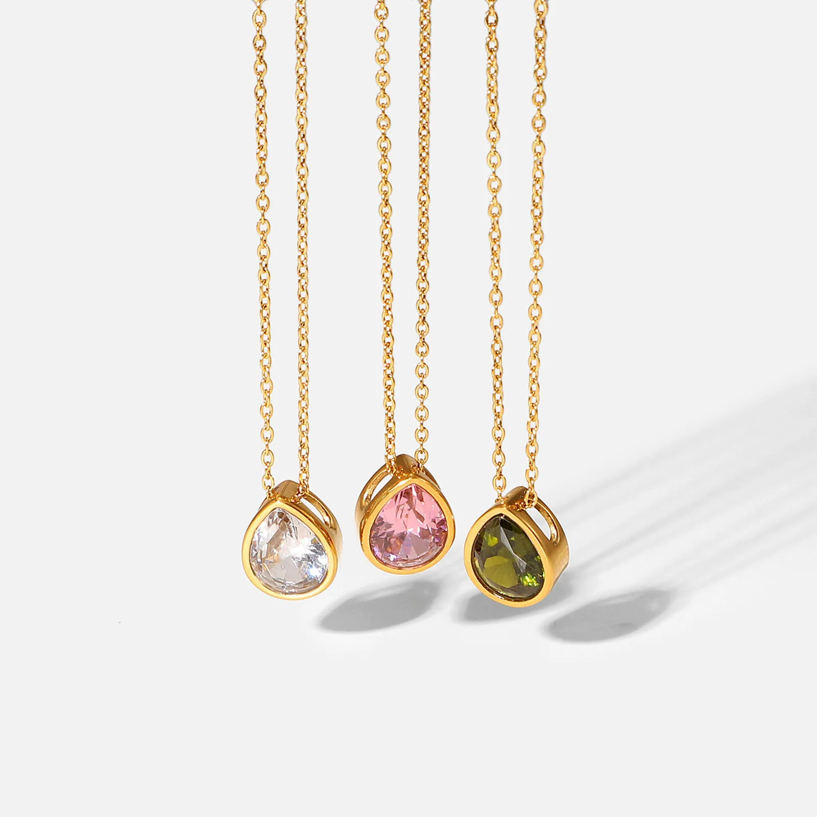 

1PC18K Real Gold Plated Necklace Stainless Steel Necklace Drop Multicolour Cubic Zirconia Pendants Fashion Necklace 41cm long