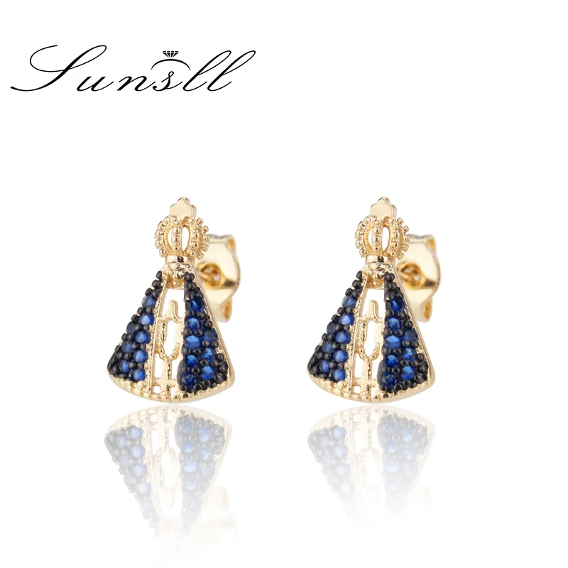 SUNSLL новые золотые медные серьги синие кубические циркониевые серьги-гвоздики
