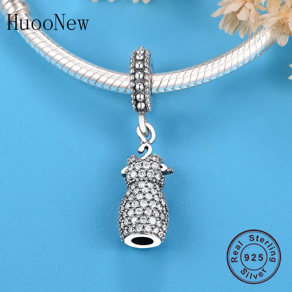 2018 Dangle Clear Crystal Dress Necklace Pendant Fit Original Charms Bracelet 925 Sterling Silver Jewelry For Women Gift | Украшения и