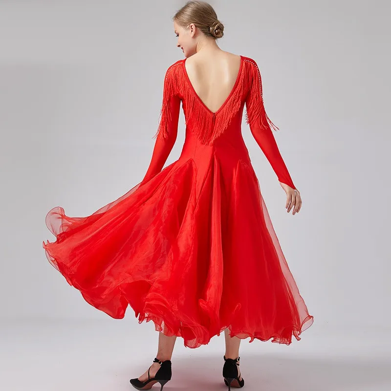 Синее вальсовое платье стандартного бального танца для танцев фокстрота, современный костюм для вечеринок женщин, с бахромой.