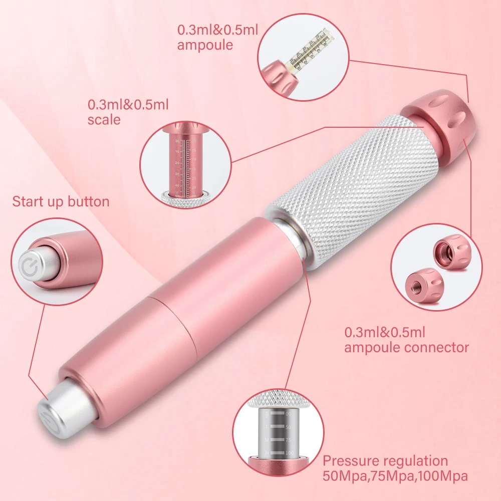 0.3&0.5 Heads Pink Hyaluron Pen with 3 Levels Adjust Pressure Hyaluronic Acid Pen for Anti Wrinkle Lip Lifting Meso Gun Injector