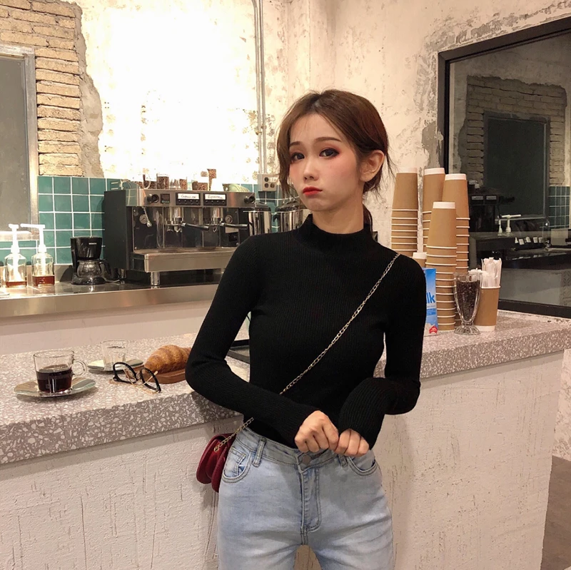 Сужающаяся к талии однотонного цвета Женские осенние свитера с капюшоном 2019