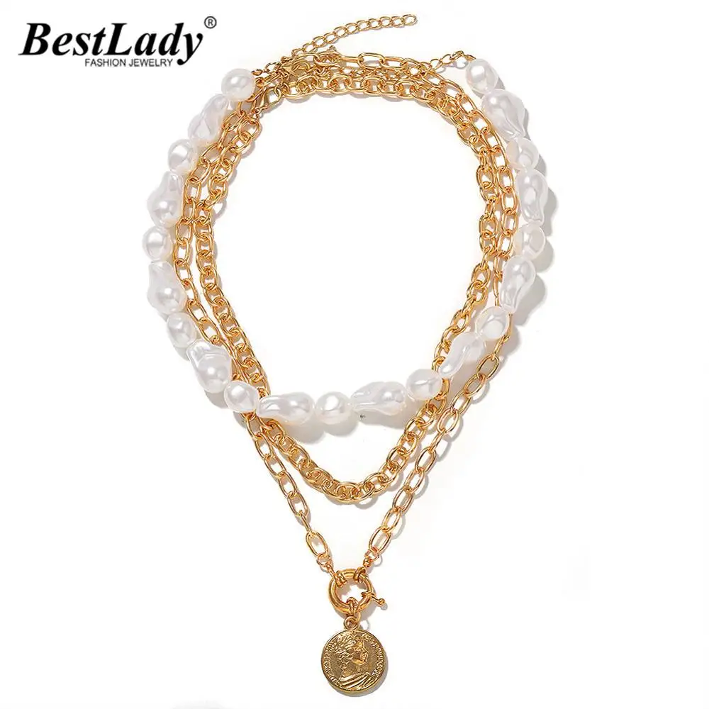 Женское Винтажное колье многослойное ожерелье с искусственным жемчугом