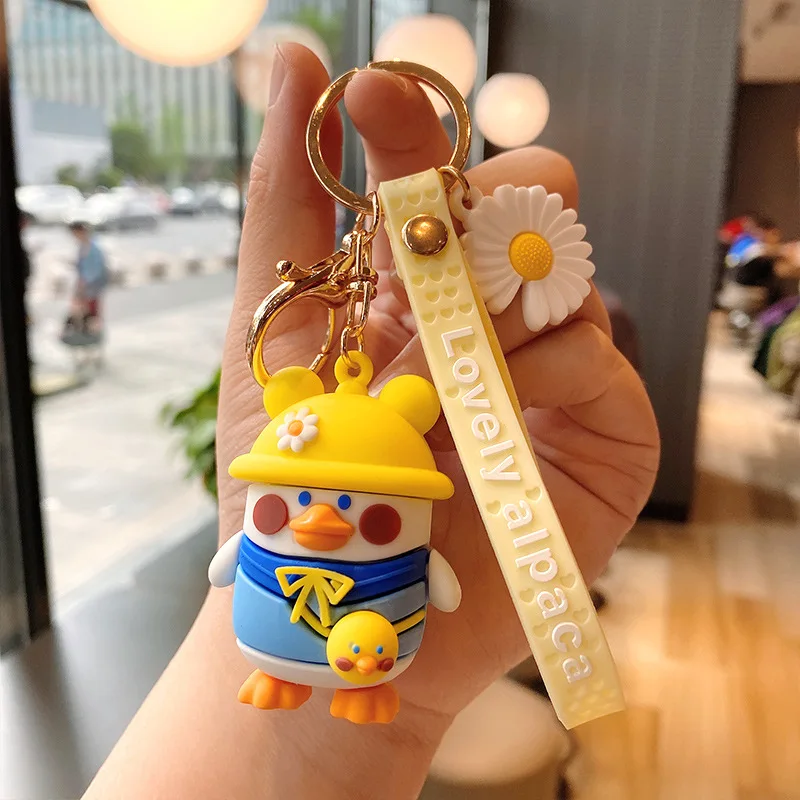 

Creative Cartoon Cute Duck Silicone Keychain Student Backpack Pendant Car Keyring Girl Keychains For Her Christmas Birthday