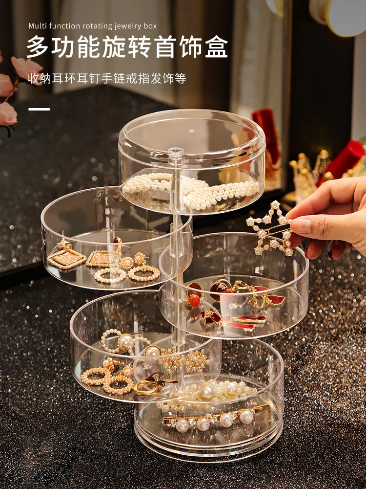 

Transparent 360 Degrees Rotary Multilayer Jewelry Storage Box Holder Earpin Earrings Small Objects Organizer Plastic Jewelry Box