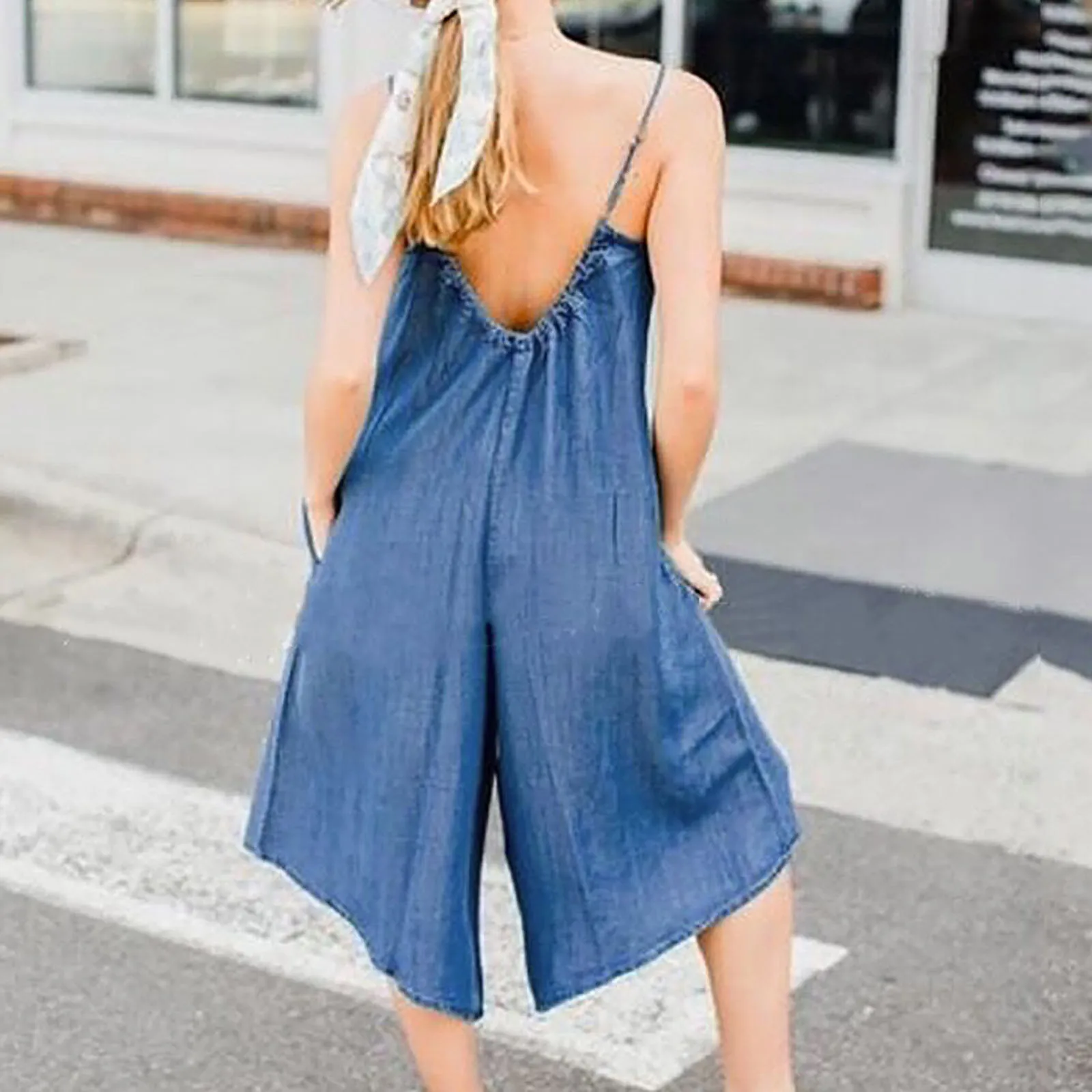 

Женский летний модный сексуальный комбинезон на бретельках с V-образным вырезом и широкими штанинами