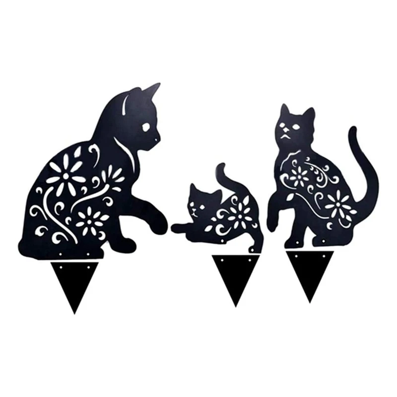 

Art Outdoor Kitten Metal Statue Peg 2D Cat Figure Ground Insert Decor for Yard Decor Gift Manor Lawn Black Garden Decor