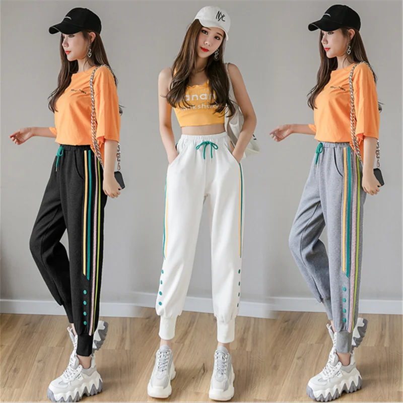 Брюки женские спортивные с высокой талией свободные мешковатые штаны султанки