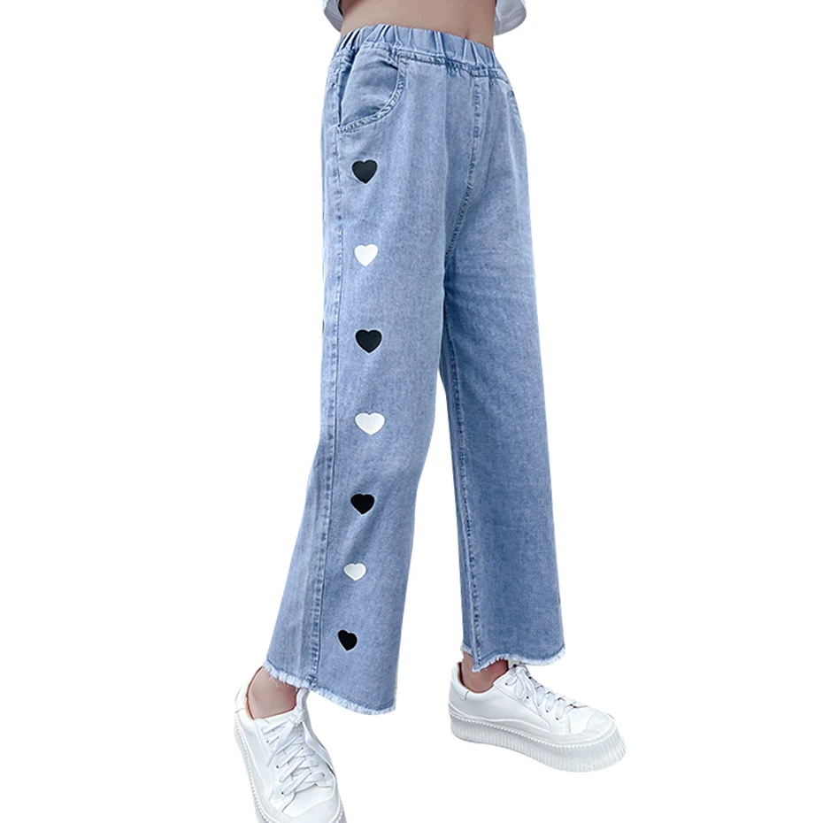 Джинсы для девочек детские джинсы с сердечком повседневные стильные весенне осенняя одежда 6 8 10 12 14|Джинсы| |