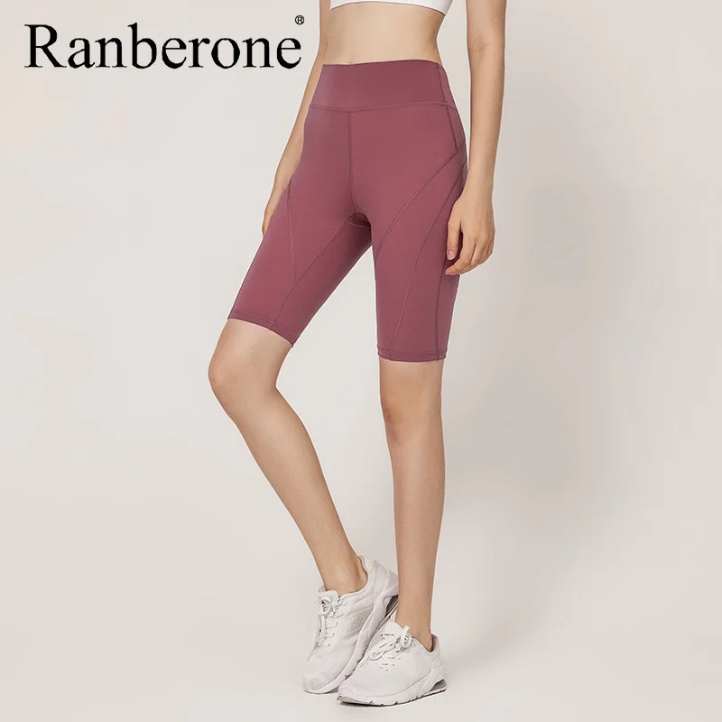 Ranberone Summer Women Yoga Shorts High Waist Seamless Hip-up Tight Elastic Long Sport Short Push Up Running Fitness Gym Clothes