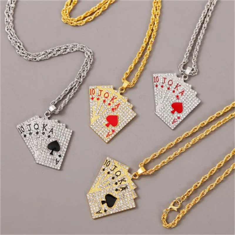 

The New Women Men Statement Enamel Playing Cards Pendants Necklaces Hip Hop Jewelry Fashion Gold Silver Color Necklace wholesale