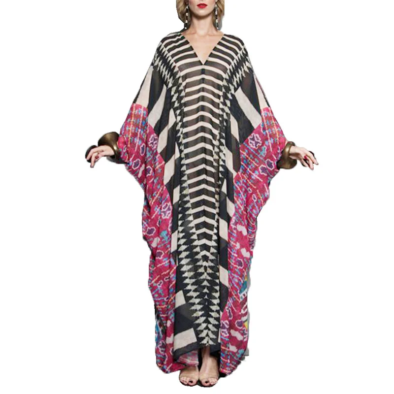 

Plus Size Kaftan Tunic Beach Dress Swim Wear Bathing Suit Cover Up Women 2021 Summer Beachwear Pareos Robe De Plage Sarongs