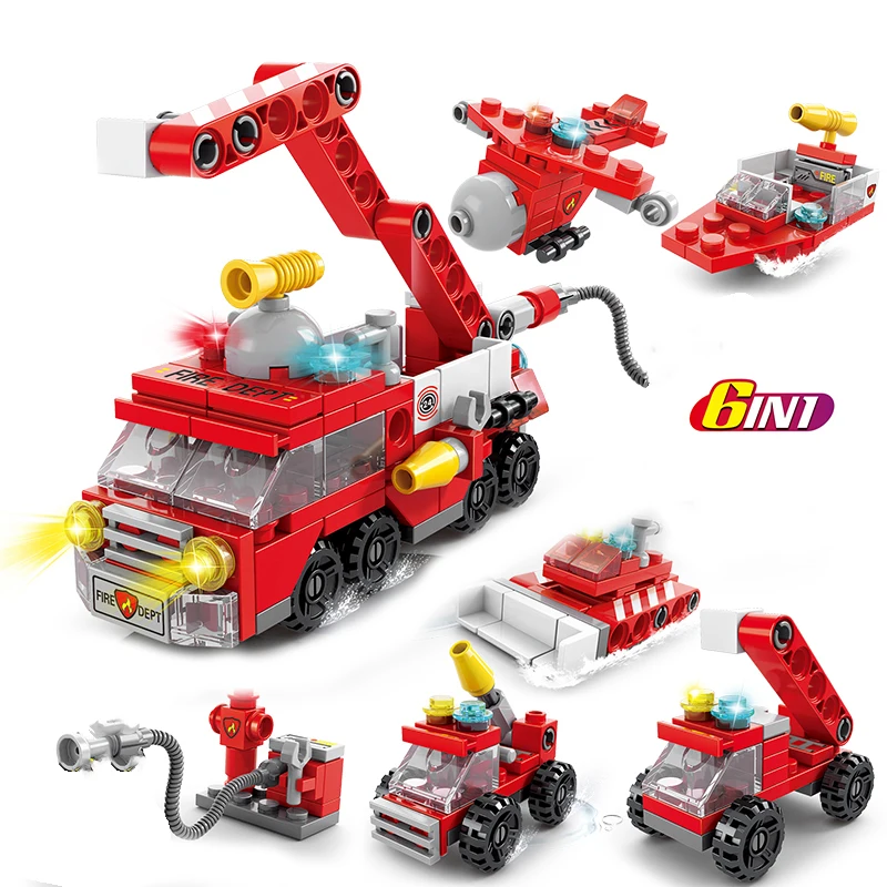 

6IN1 City Fire Police Army Engineering Ambulance Street View Girls Building Blocks Tank Helicopter Truck Car Bricks Children Toy