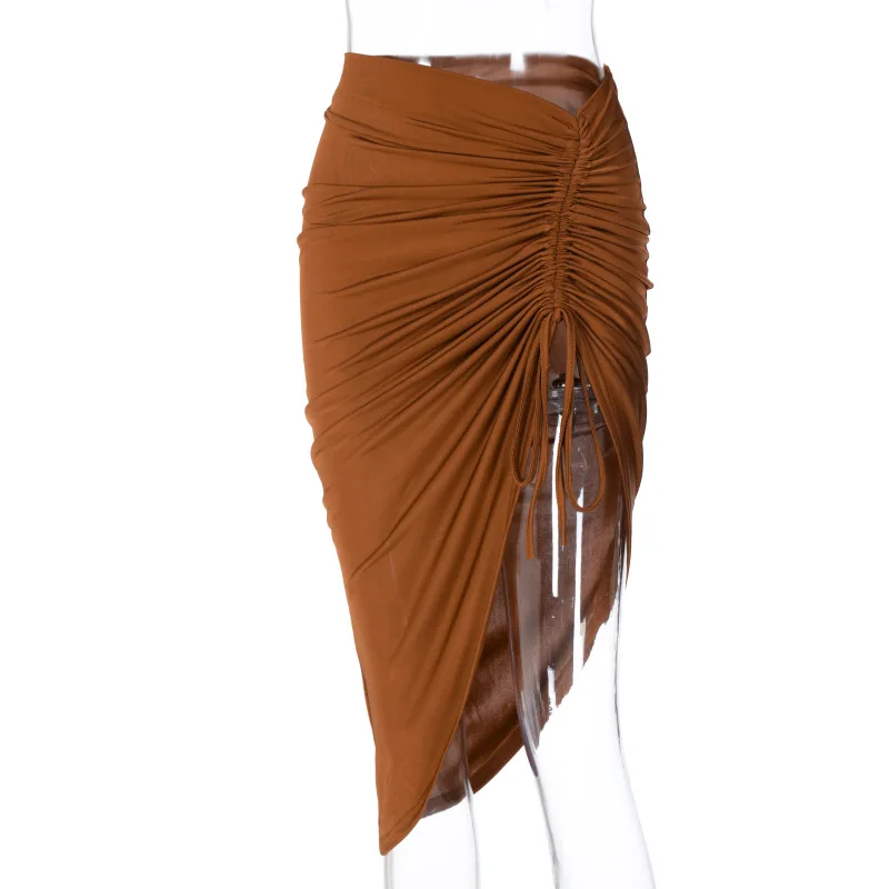 

Women Summer Casual Drawstring Skirt 2021 New All-match Slim Irregular Shirring Sexy Temperament Skirts Female Mature OL Style