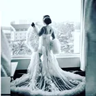 Милое Белое Женское Тюлевое платье иллюзионные тюлевые платья платье невесты для беременных платье с оборками Тюлевое платье с длинным рукавом прозрачные вечерние платья