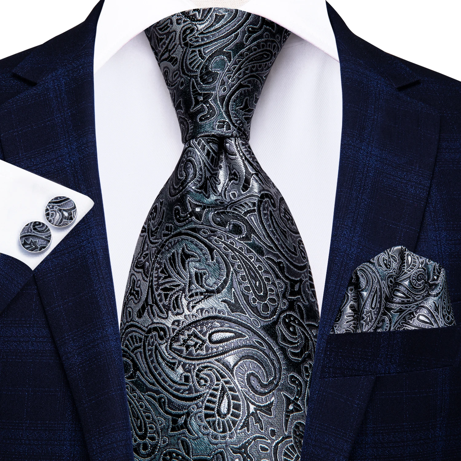 Hi-Tie Red Fashion Paisley 100% Silk Men's Tie Set 8.5cm Wedding Ties For Men New Design Hanky Cufflinks Quality Necktie | Аксессуары