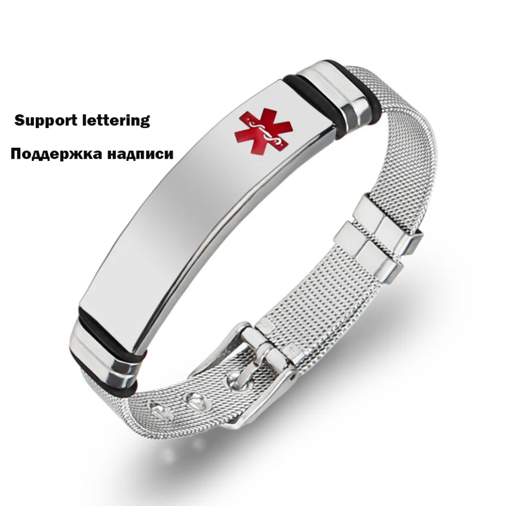 custom logo YYW медицинский алерт Id браслет для женщин мужчин нержавеющая сталь регулируемый ремешок для часов аварийное ювелирное изделие - Metal Color: custom logo