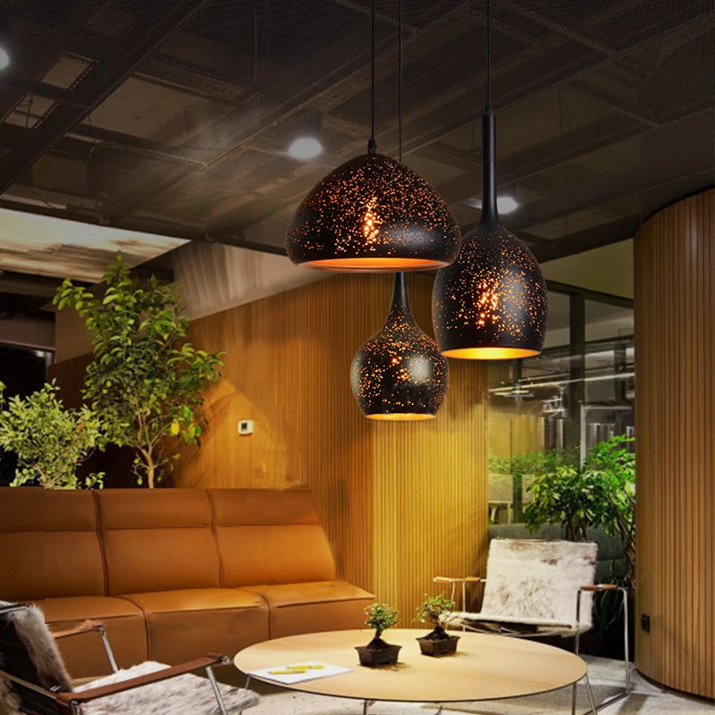 

Retro novelty industrial black iron pendant light LED E27 with 7 styles for living room kitchen bedroom hotel office restaurant