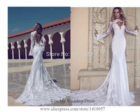 2018 sexy russian berta wedding dresses lace mermaid bridal gowns long sleeves open back vestido de noiva manga longa h540