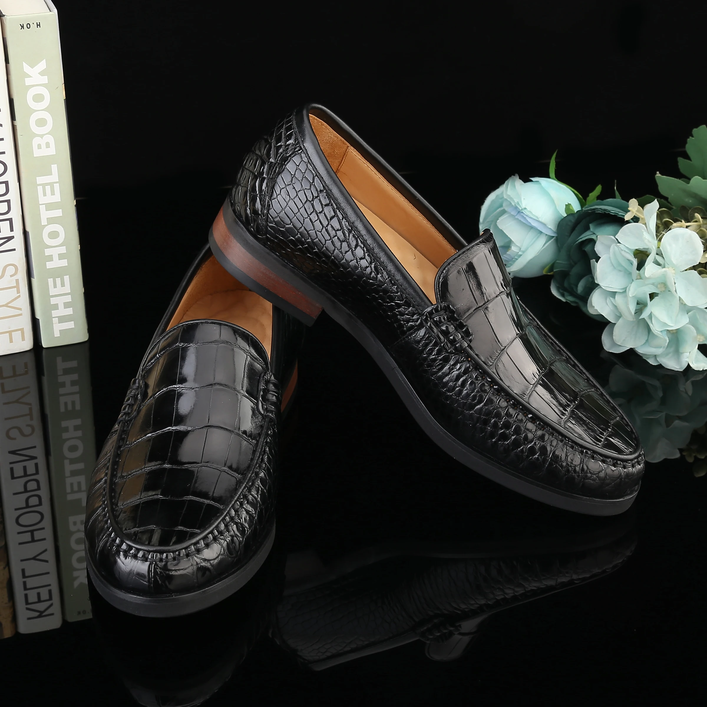 Мужские туфли из крокодиловой кожи с подкладкой коровьей деловые модельные