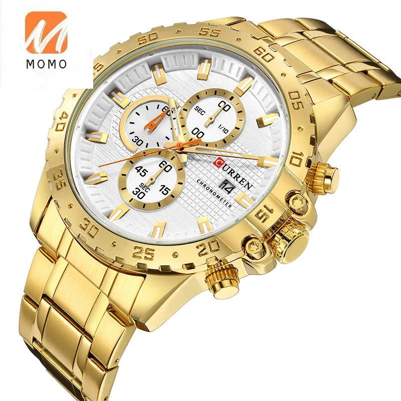 Men Popular Design Three Small Dial Quartz Watch Stainless Steel Chronograph Business Wristwatch