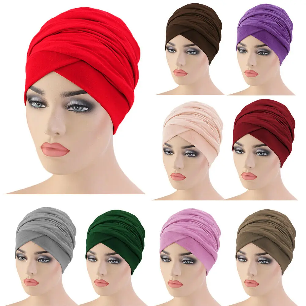 

New Women Solid Long Tail Turban Muslim Hijab Head Wrap Islam Headscarf Hat Bandana Bandage African Headties Cap Turbante Mujer