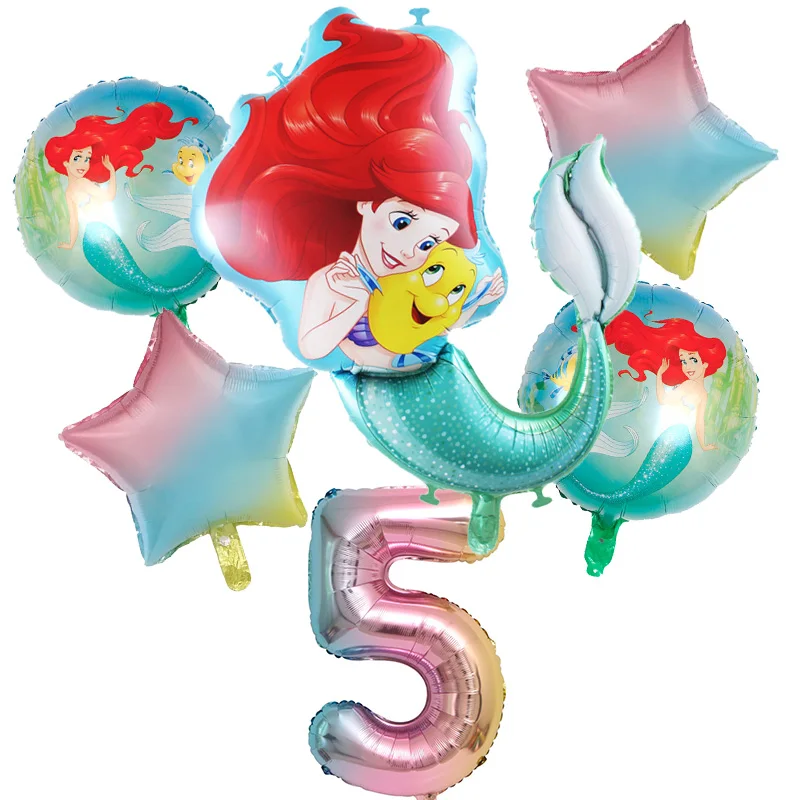 6 шт. фольгированные воздушные шары Русалка Ариэль | Дом и сад