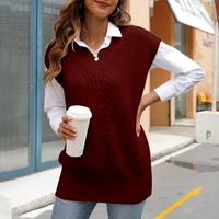 2021 women sweater spring autumn casual vest sleeveless v neck knitted vests long sections knitted pullover female y2k crop top