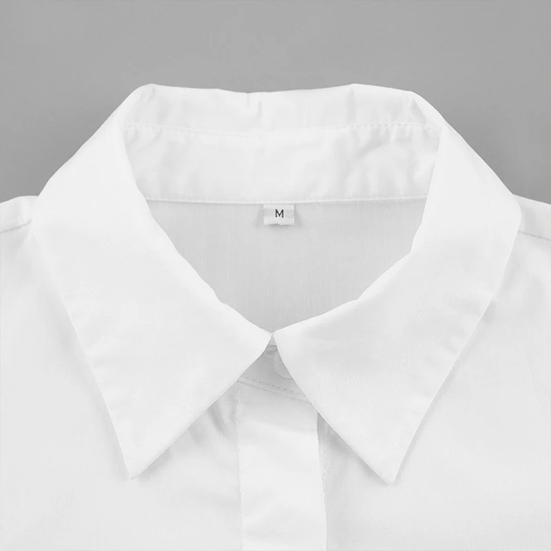 

Paris Girl Sexy Short White Crop Top Women Blouse Summer Turn Down Collar Short Sleeve Office Shirt Female Single-Breasted Top