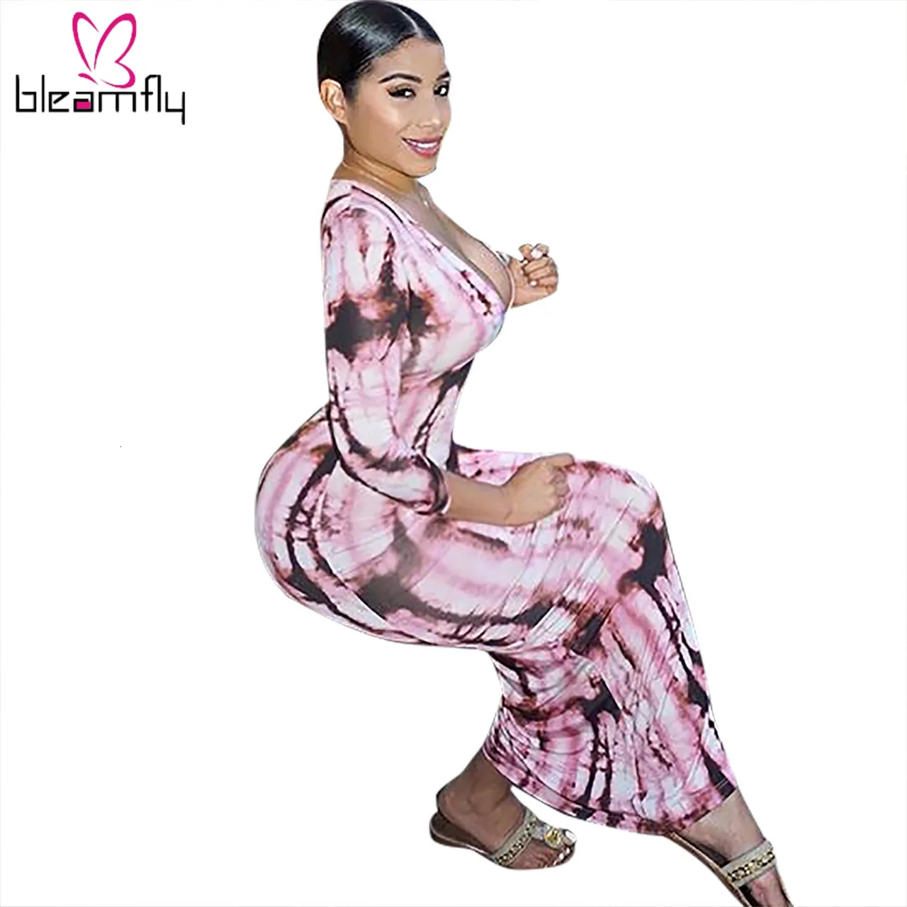 Новинка 2019 женское осеннее платье с высоким разрезом принтом в полоску длинным