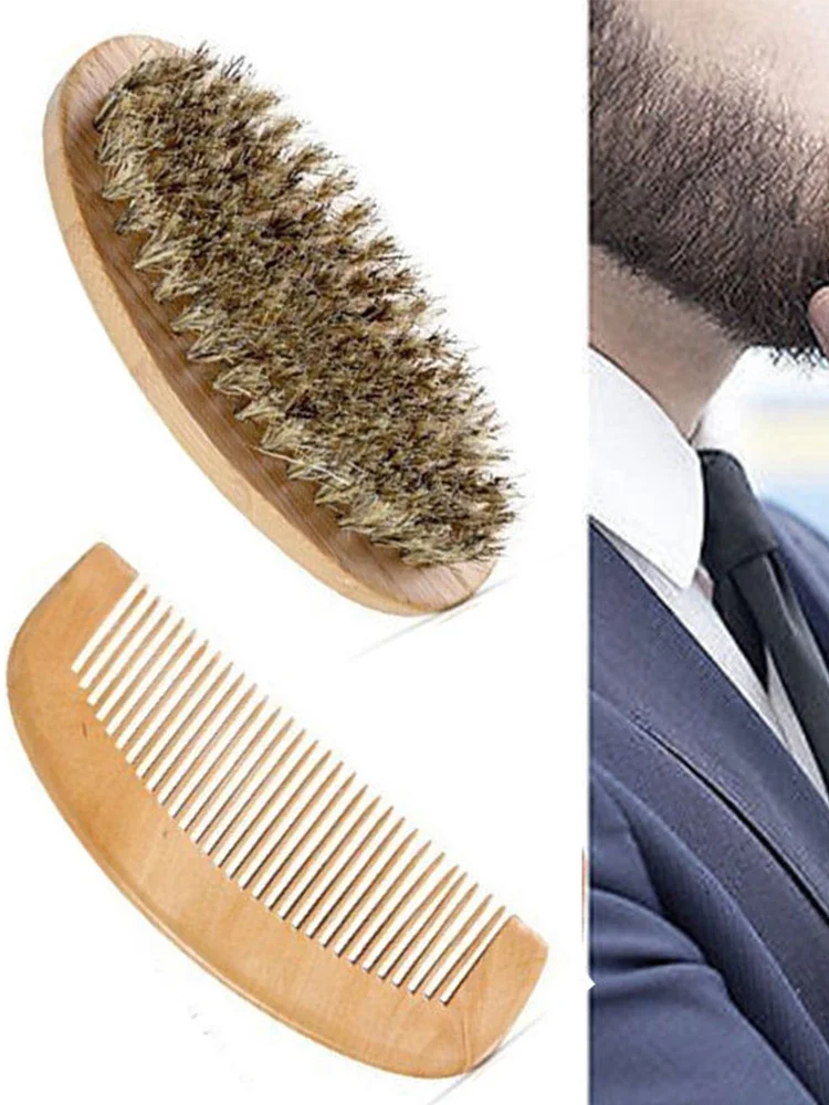 

New Boar Bristle Beard Brush And Handmade Beard Comb Kit For Men Hair And Beard Brush Styling Set