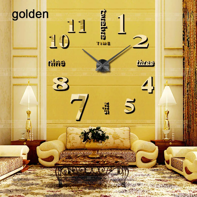D golden 3D светящиеся большие настенные часы зеркальные настенные наклейки Diy Декор для дома в гостиную модные часы поступление кварцевые большие настенные часы - Цвет: D golden