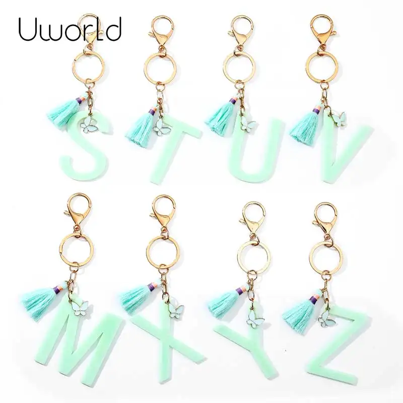 Шарм брелок в форме бабочки для женщин зеленый 26 алфавит кисточка на заказ