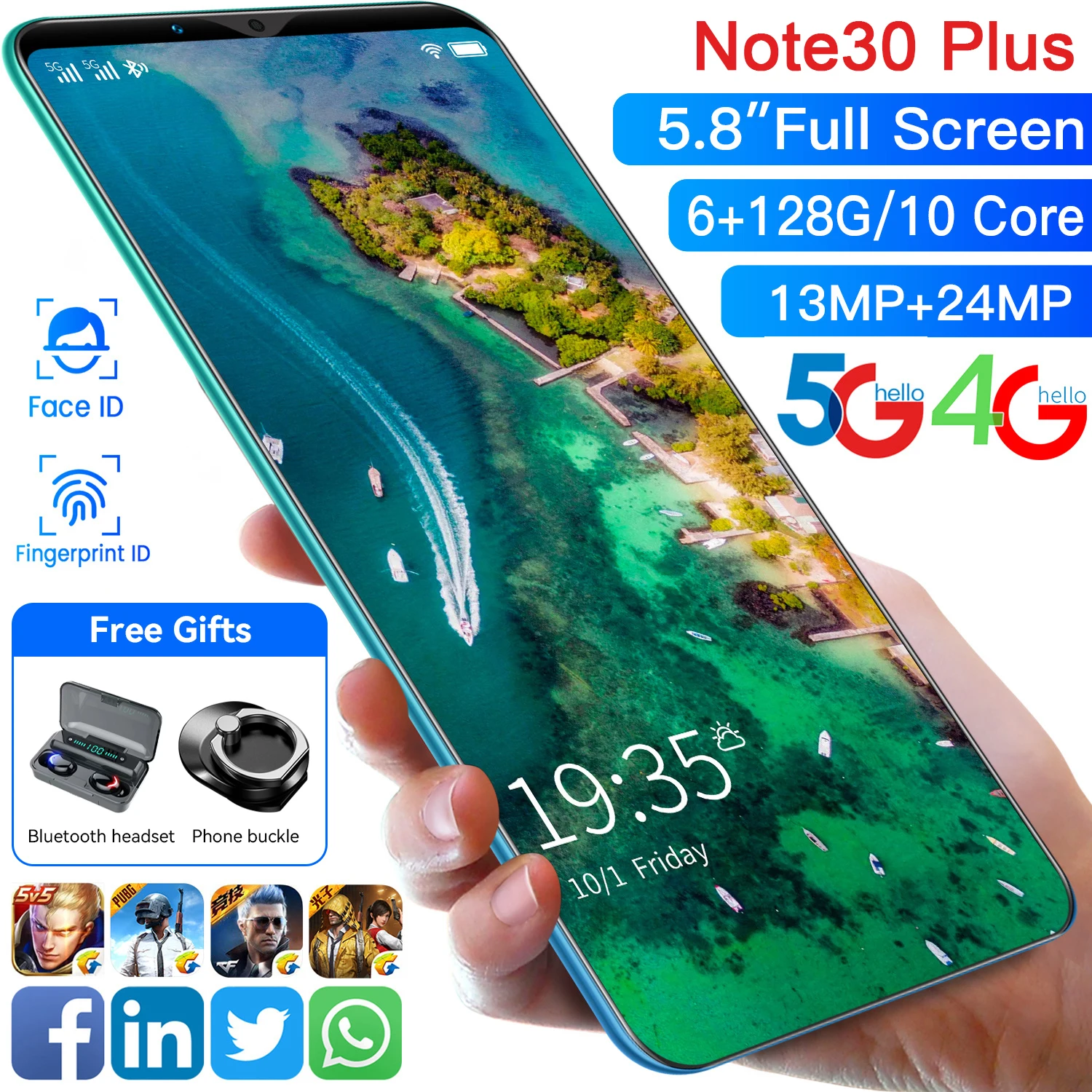 

Note30 Plus 5.8 Inch Andriod 10 Double SIM Card Face ID 10 Core Cheap Smart Phone MTK6799 6+128GB 13+24MP 4800mAh Mobile Phones