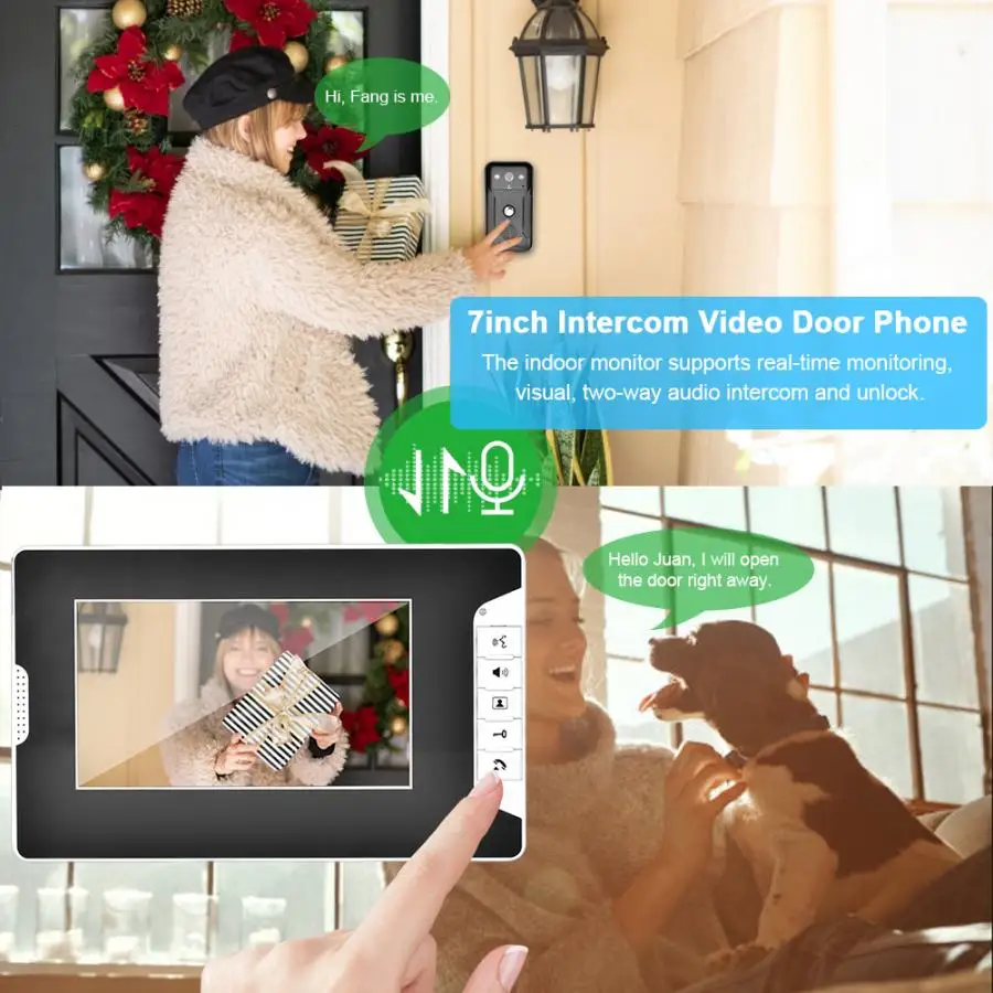 Видеодомофон TFT с 7-дюймовым монитором дверной звонок ночным видением ID-картой