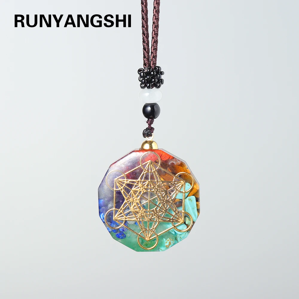 

1PC Natural colorful gem seven chakras ornaments Augen Energy Pendant Drops Glue Into Handmade Necklace