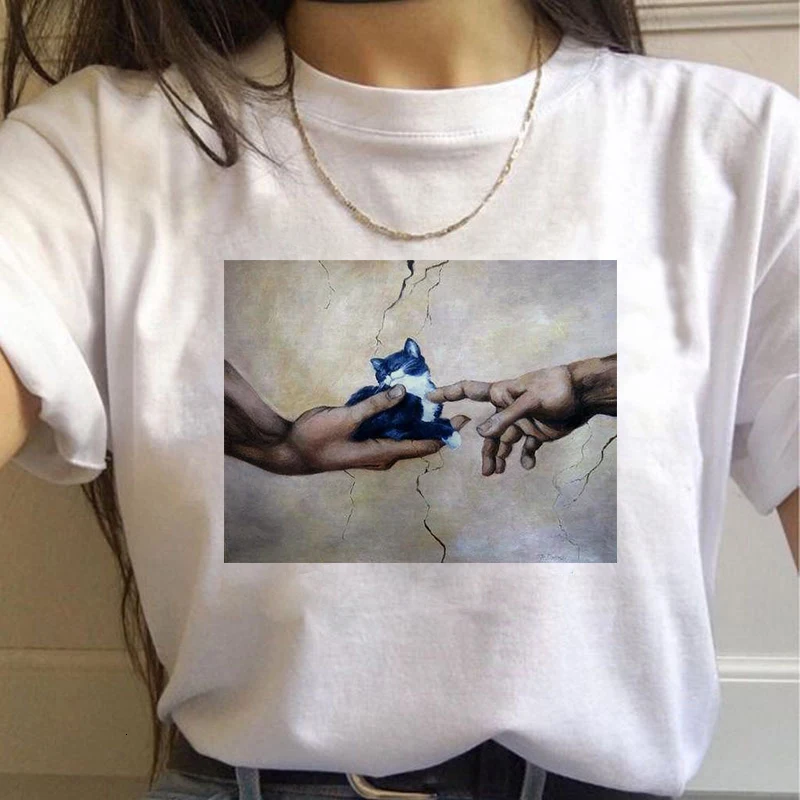 Harajuku Mona Lisa Футболка женская Эстетическая рубашка Ullzang Винтажная 90s Новая модная